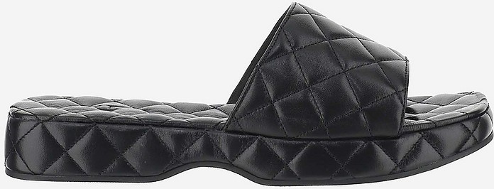 Black Quilted Leather Lio Flatform Slide Sandals - By Far / oCt@[