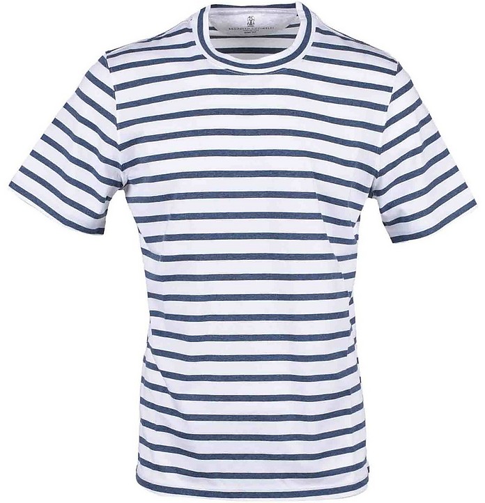 Men's White / Blue T-Shirt - Brunello Cucinelli