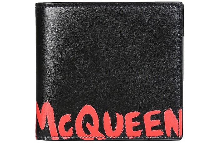 Black Leather Bifold Wallet - Alexander McQueen / ALT_[}bNC[