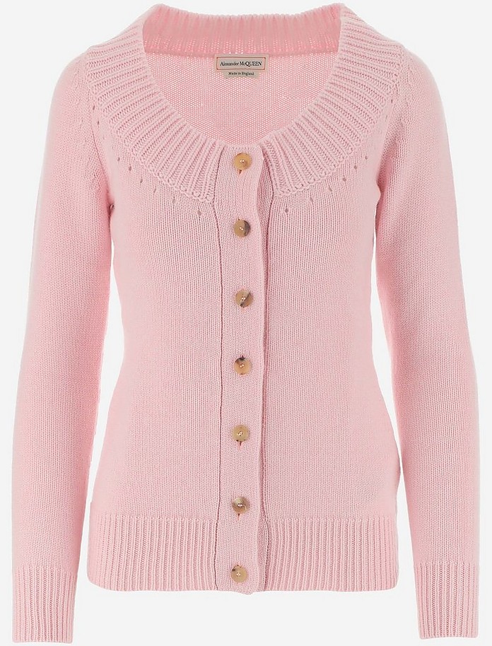 Alexander McQueen Pink Cashmere Women's Cardigan Sweater M at FORZIERI UK