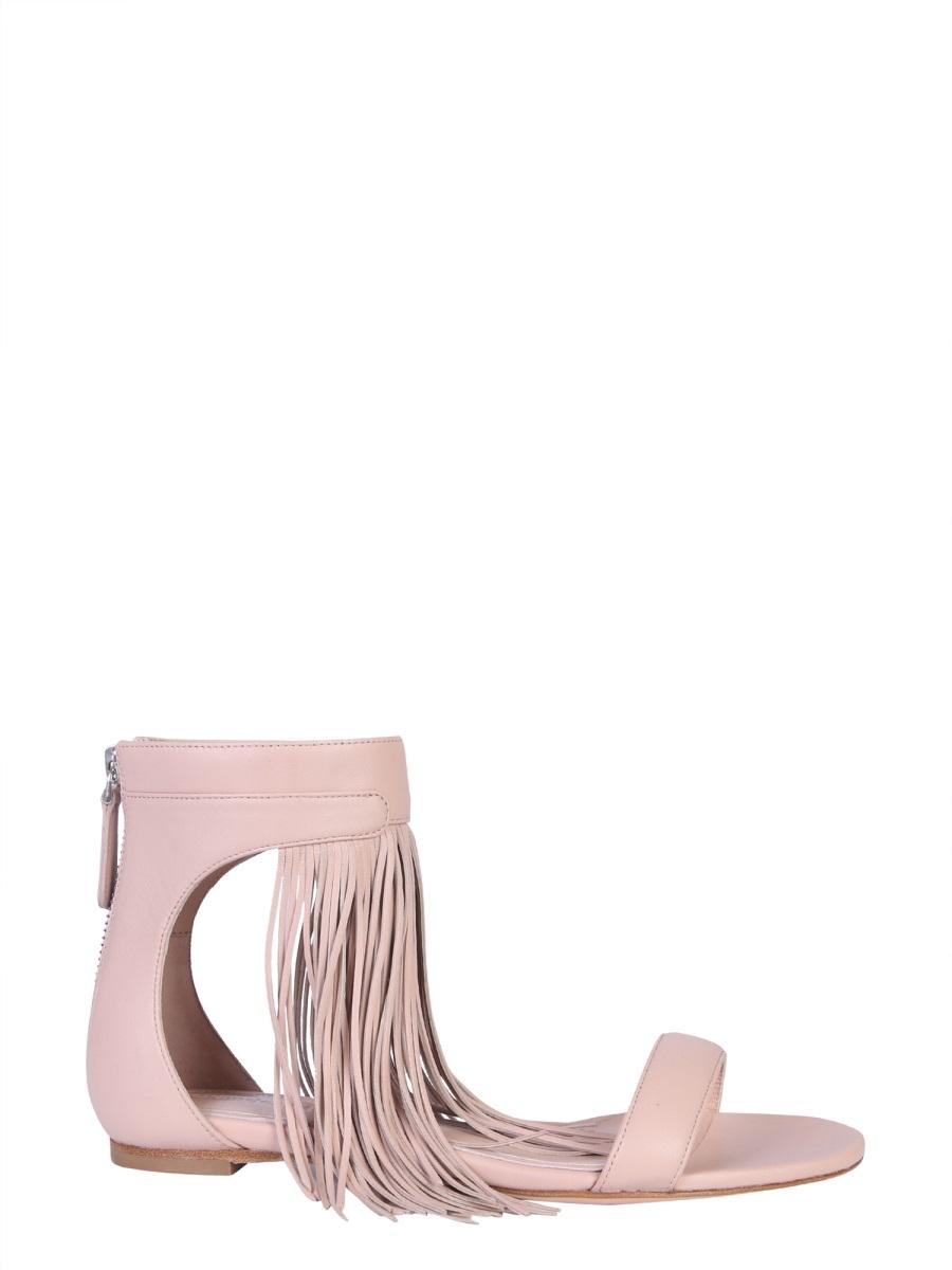 Pale Pink Leather Sandal w/ Long Fringes展示图