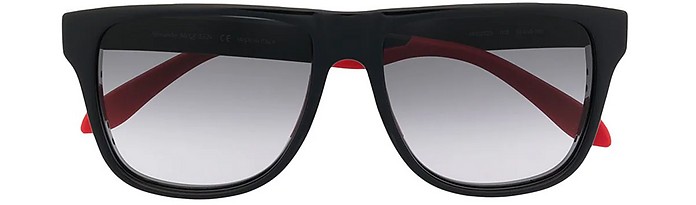 AM0292S Black/Red Rubber and Acetate Square Frame Unisex Sunglasses - Alexander McQueen