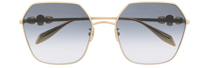 AM0325S Gold Metal Hexagonal-frame Women's Sunglasses - Alexander McQueen
