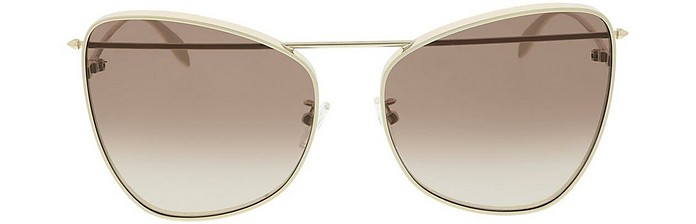 AM0228S Gold Metal Frame Oversized Women's Sunglasses - Alexander McQueen