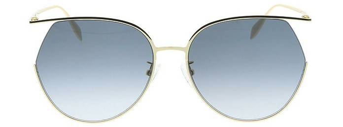 AM0255S Gold Metal Frame Round Women's Sunglasses - Alexander McQueen