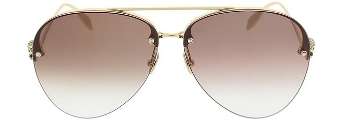 AM0270S Gold Metal Frame Aviator Unisex Sunglasses - Alexander McQueen