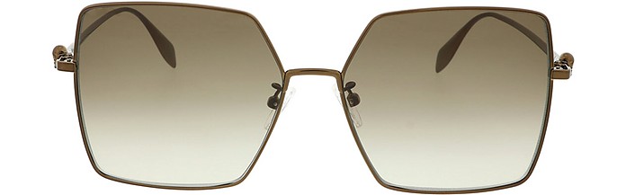 AM0273S Brown Metal Frame Square Women's Sunglasses - Alexander McQueen