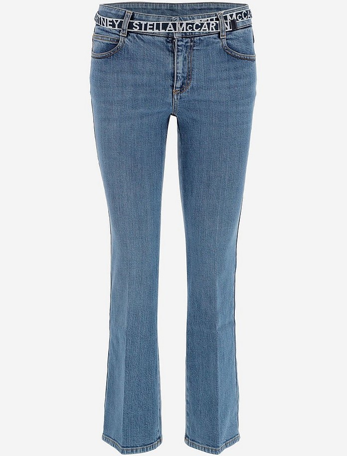 Light Blue Cotton Denim Women's Skinny Jeans w/Signature Waist Belt - Stella McCartney