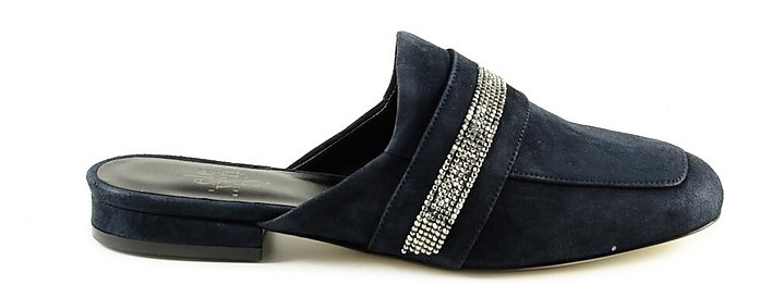 Blue Suede and Crystals Women's Mules - Eleventy