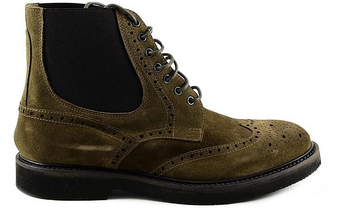 Olive Green Suede Men's Derby Boots - Eleventy