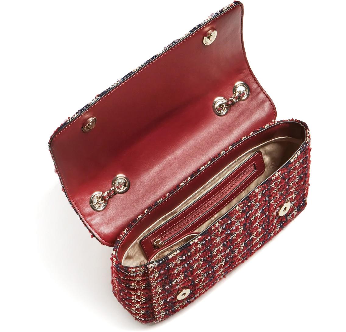 Guess Red Cessily Tweed Flap Top Crossbody Bag at FORZIERI