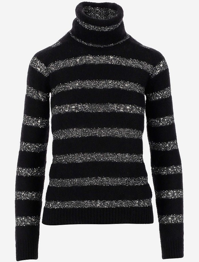 Mohair and lurex Striped Women's Turtleneck Sweater - Saint Laurent