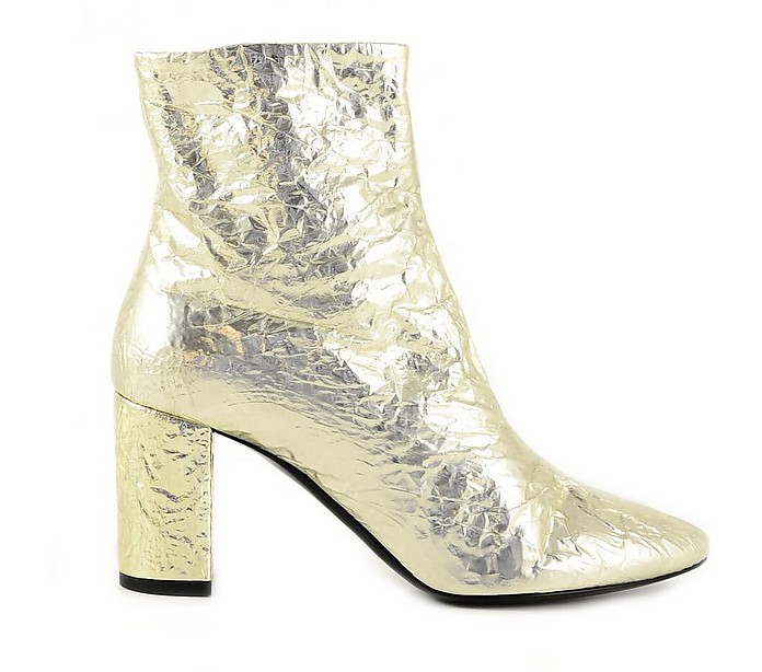 Gold Cracked Leather Women's Booties - Yves Saint Laurent