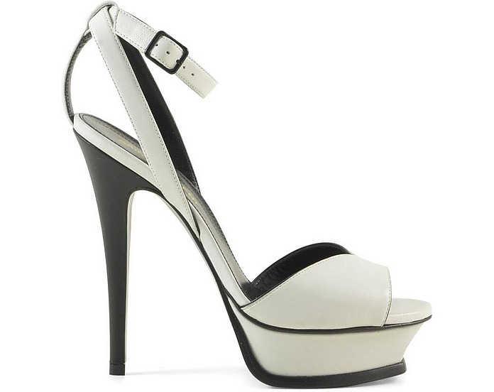 White Leather High Heel Platform Sandals - Saint Laurent / T[