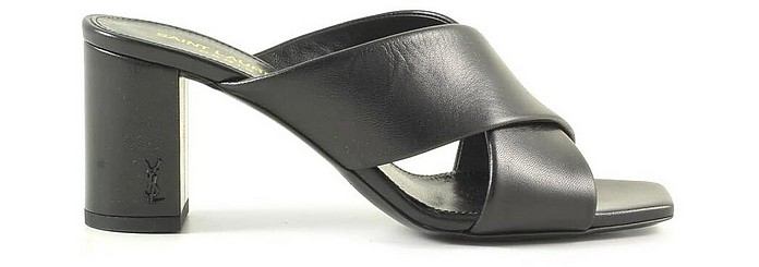 Black Leather Criss-Cross Slide High Heel Sandals - Saint Laurent / T[