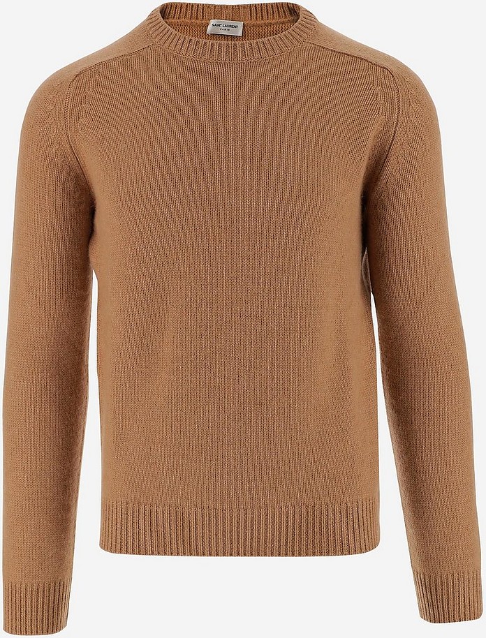 Brown Camel Men's Crewneck Sweater - Saint Laurent