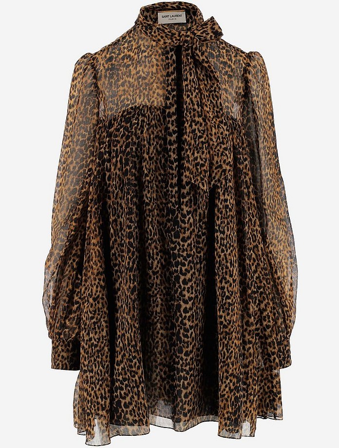 Animal Printed Fine Wool Women's Dress - Saint Laurent