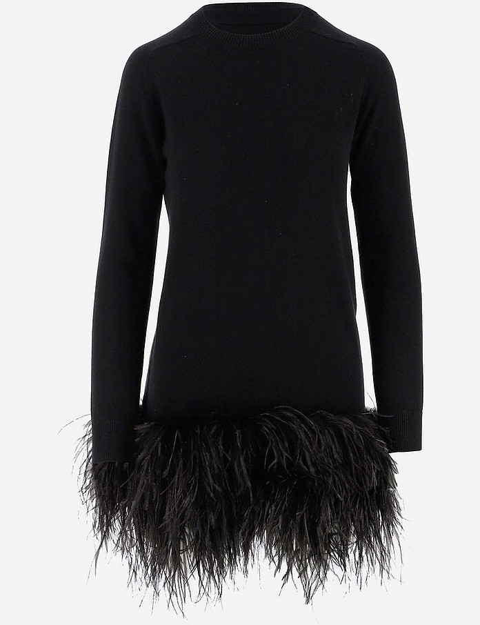 Black Cashmere Women's Dress w/Feathers - Saint Laurent
