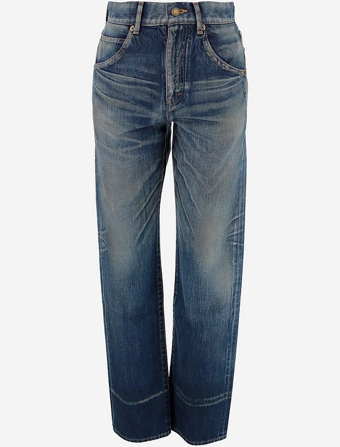 Mid-blue Cotton Denim High Rise Women's Jeans - Saint Laurent