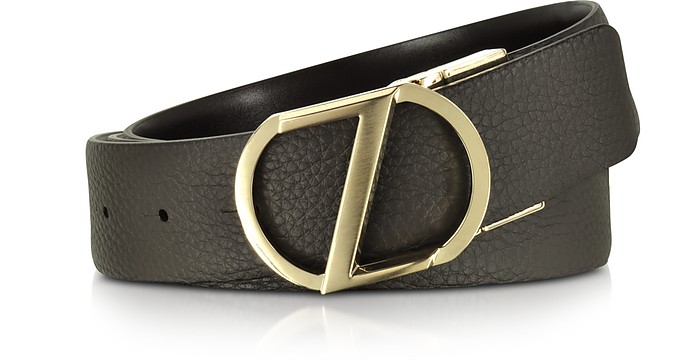 Dark Brown Leather Reversible & Adjustable Belt w/Gold-tone Signature Buckle - Ermenegildo Zegna