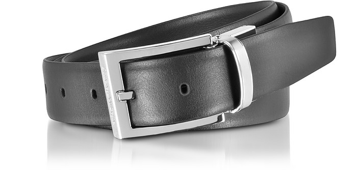 Black/Dark Brown Leather Reversible and Adjustable Belt - Ermenegildo Zegna