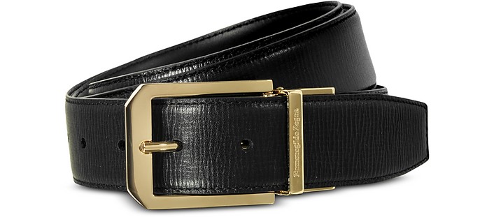 Black Calf Leather Adjustable and Reversible Men's Belt - Ermenegildo Zegna