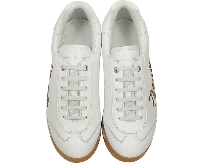 Ermenegildo Zegna Marcello Signature Optic White Leather Men's Sneakers ...