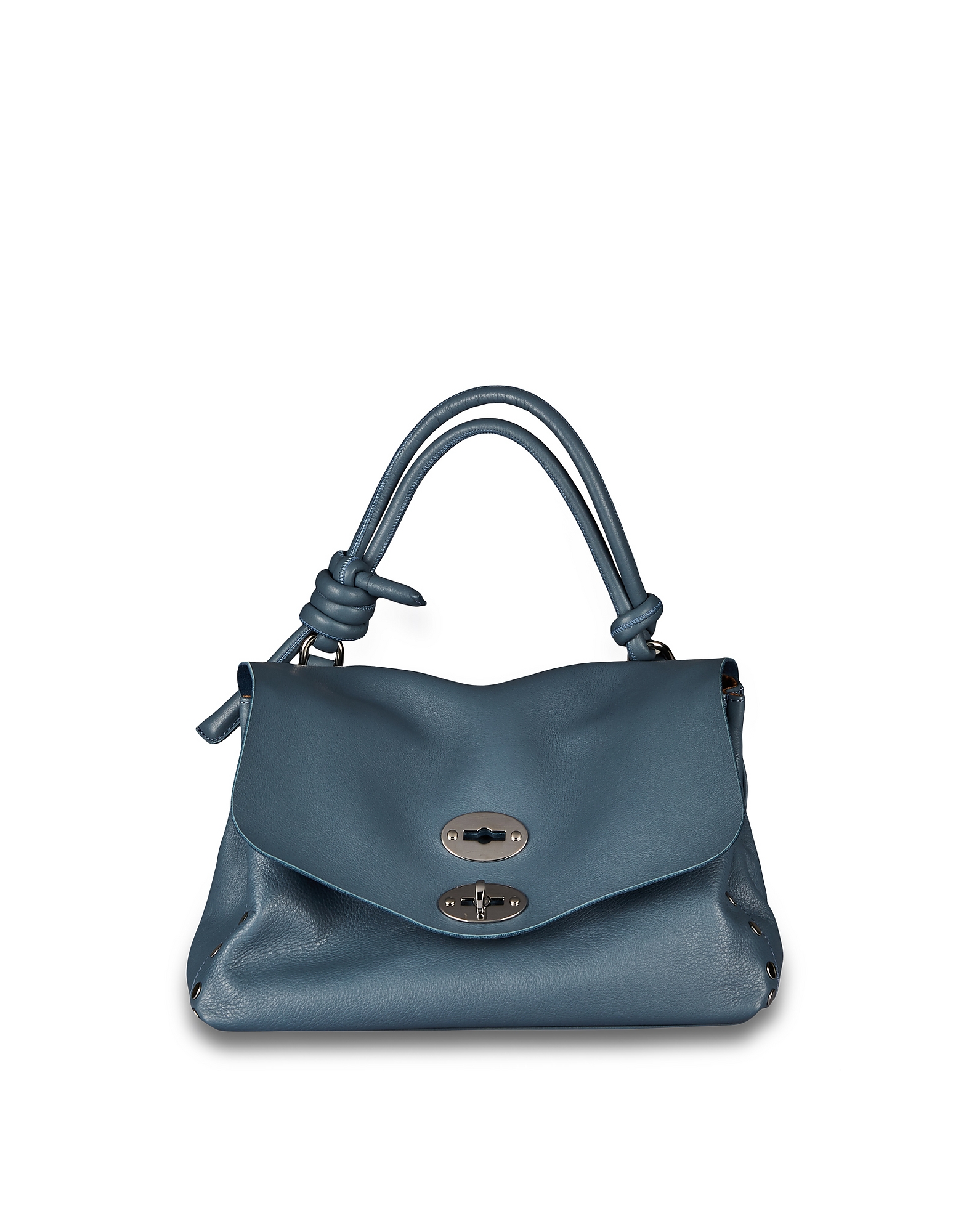 Zanellato Designer Handbags Piuma Knot Small Blue Postina Leather Handbag In Bleu
