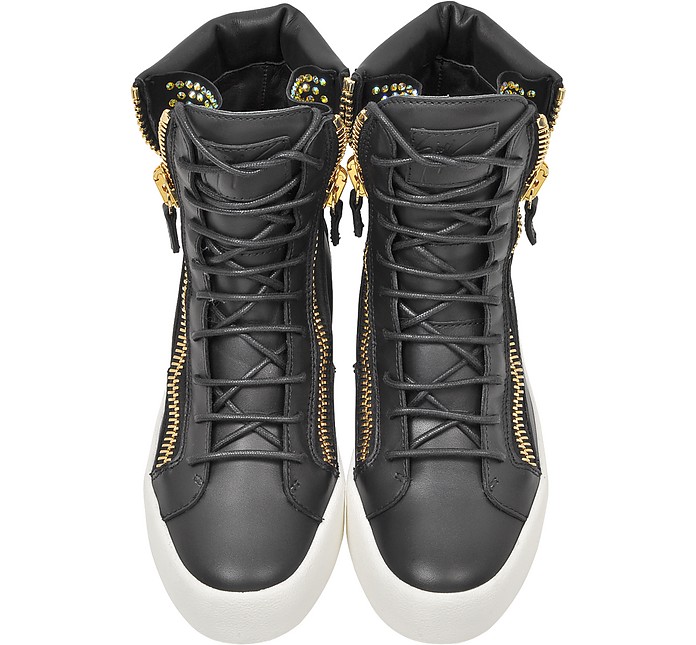 Giuseppe Zanotti Black Leather and Crystals Sneaker 36 IT/EU at FORZIERI