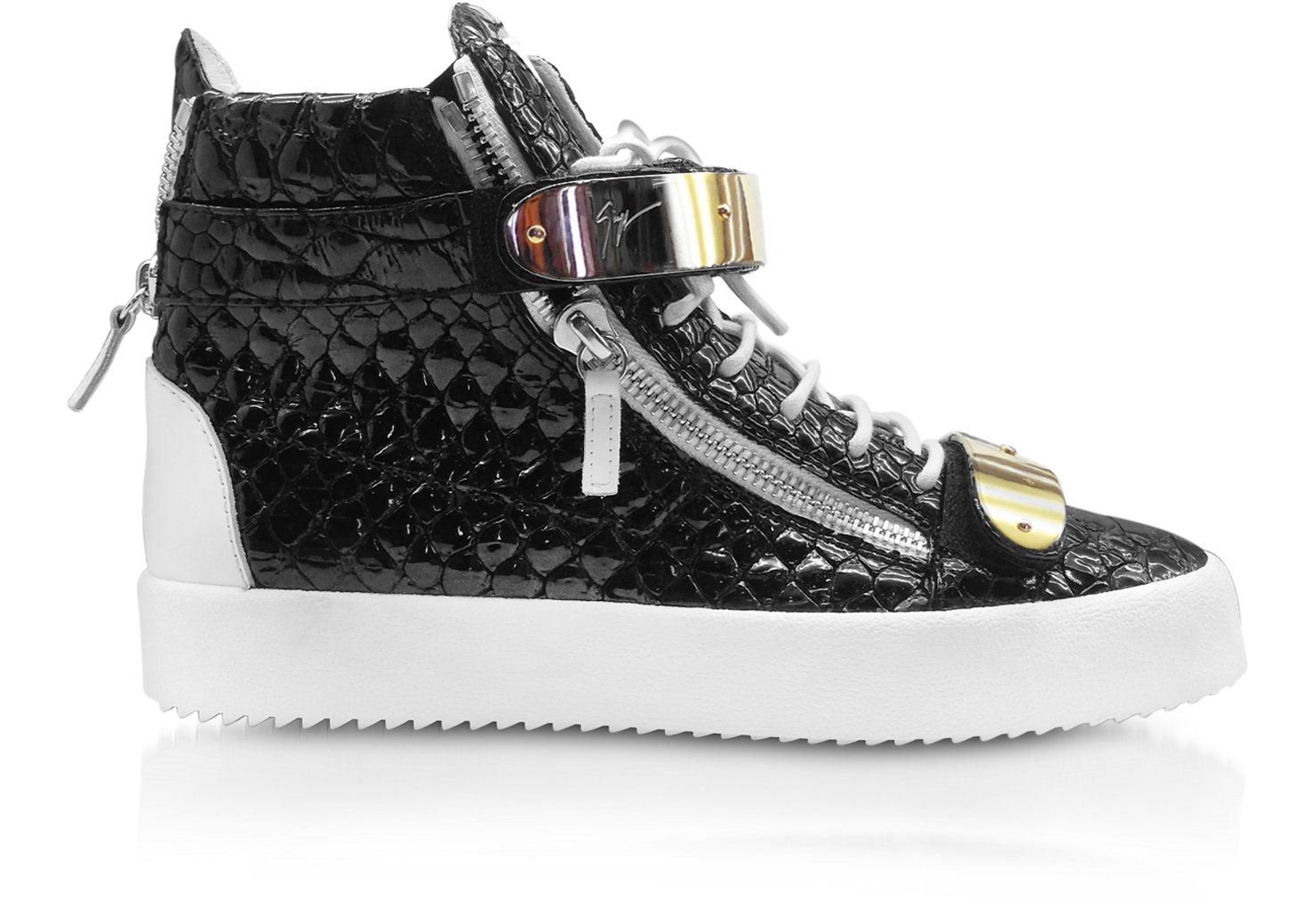 Giuseppe Zanotti Black Embossed Croco Patent Leather High-top Sneaker ...