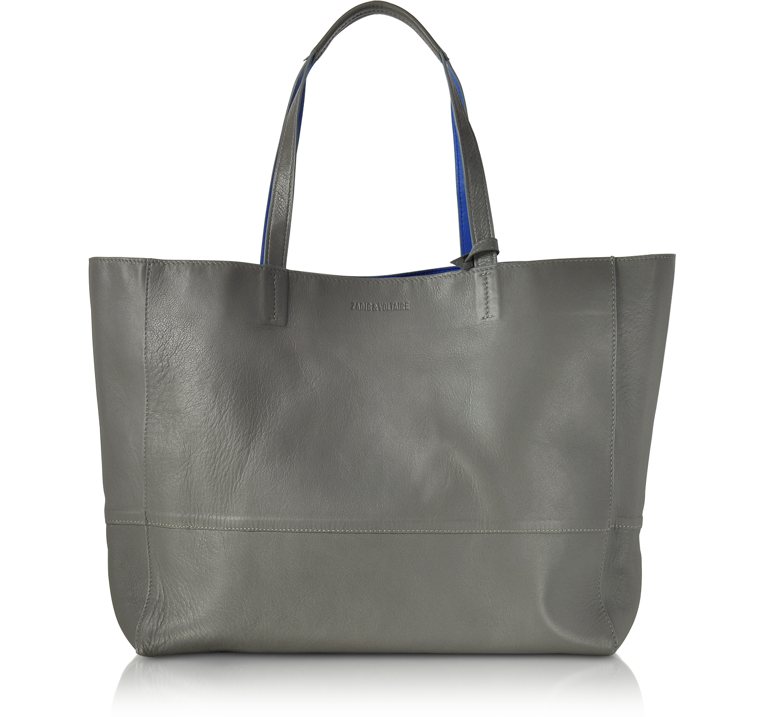 Zadig & Voltaire Gray and Cobalt Blue Leather Reversible Hendrix Tote ...