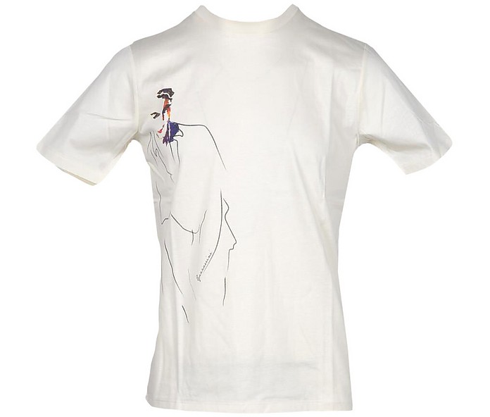 White Printed Cotton Men's T-Shirt - Gazzarrini