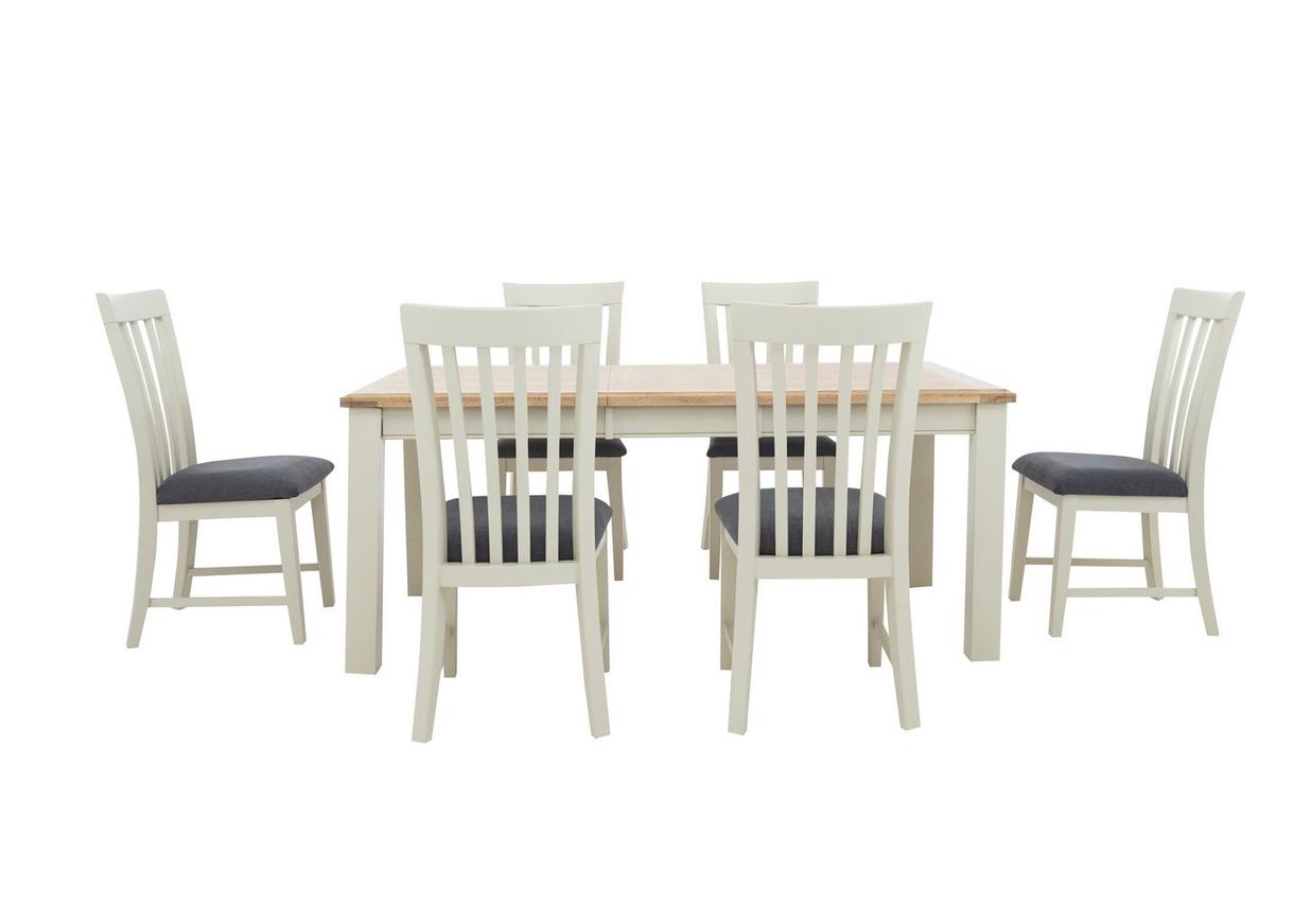 angeles rectangular extending dining table and 6 wooden dining chairs