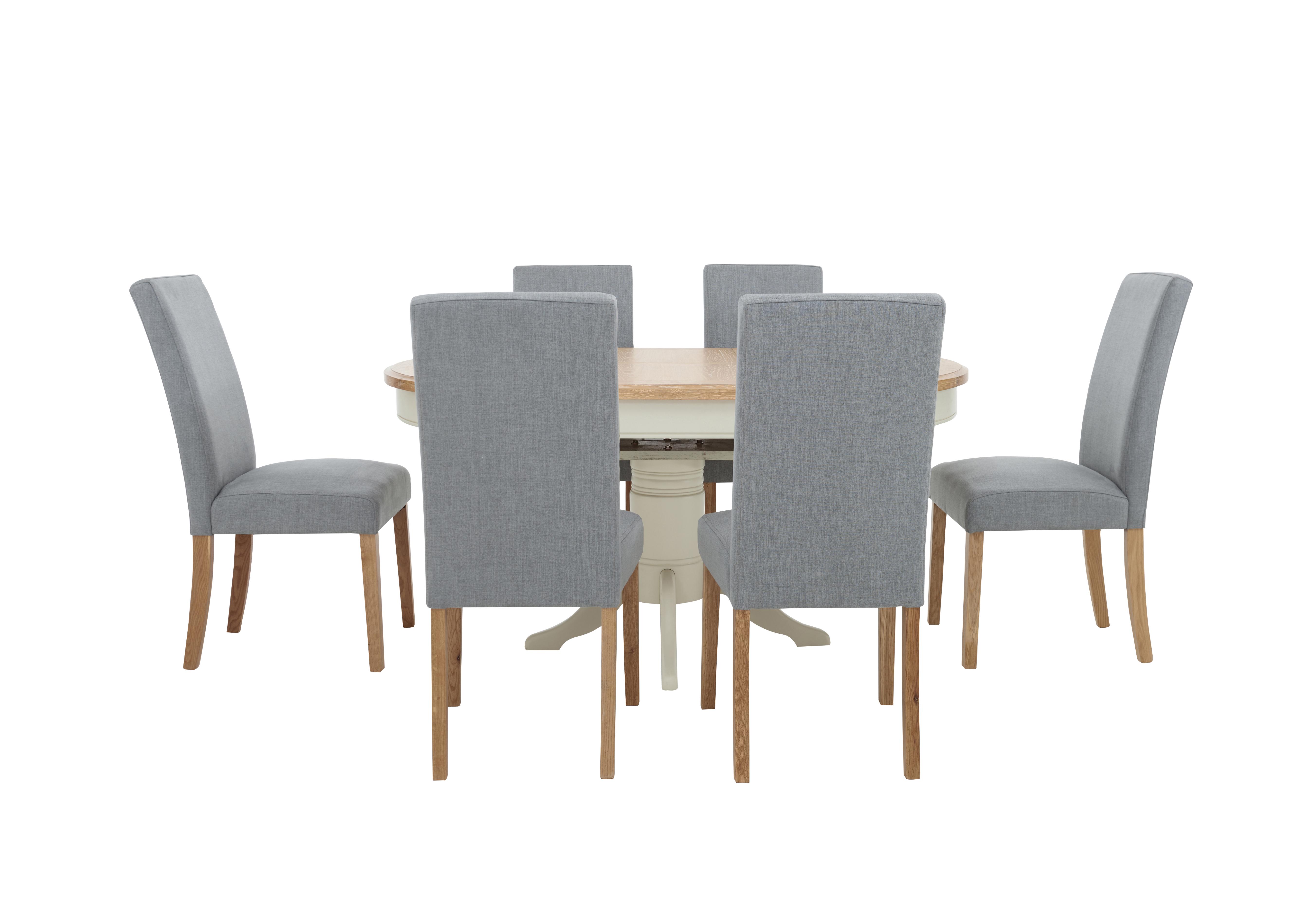 Angeles Round Extending Dining Table and 6 Fabric Dining Chairs in