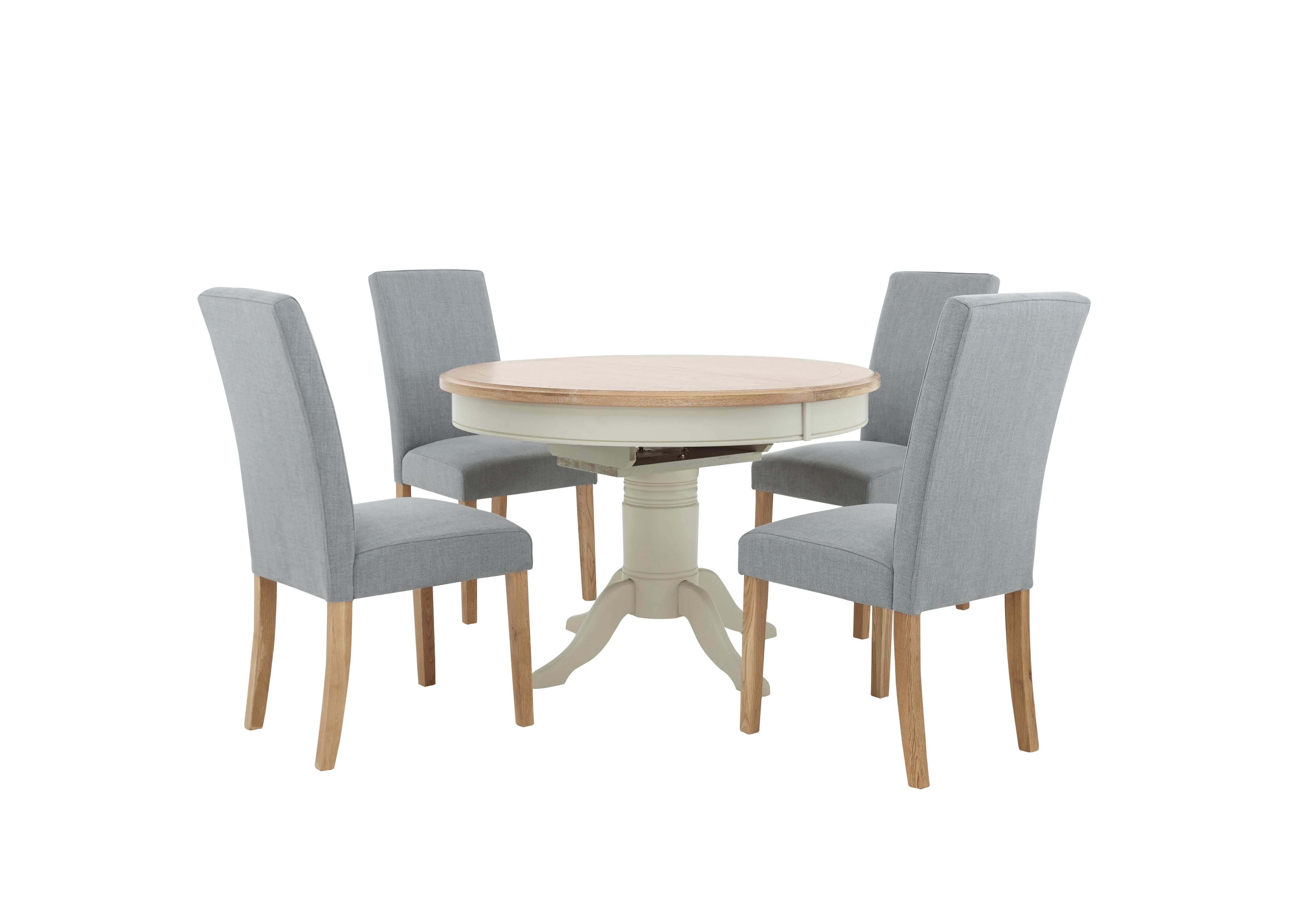 Angeles Round Extending Dining Table and 4 Fabric Dining Chairs in