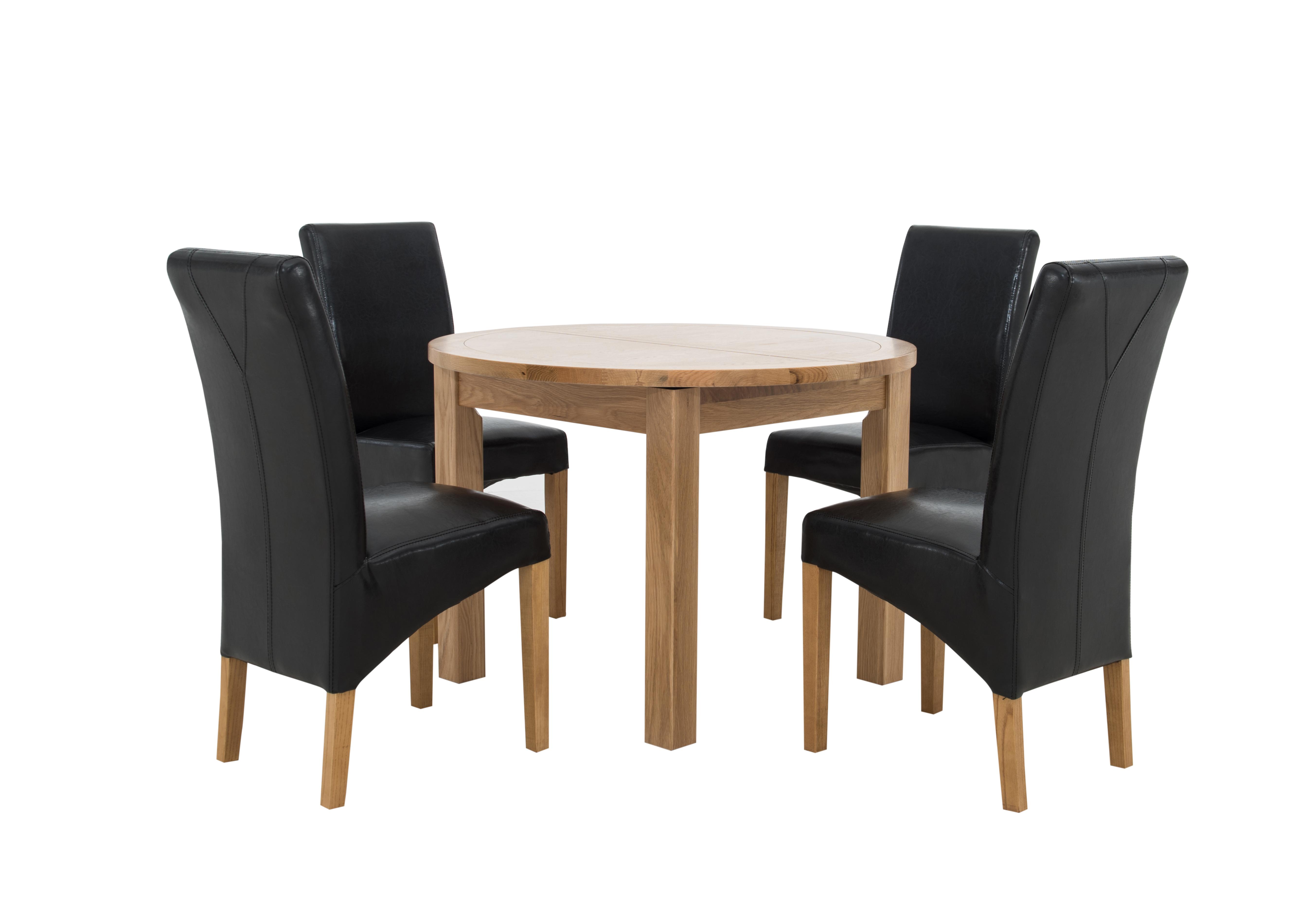 California Extending Round Dining Table and 4 Faux Leather Chairs Furnitureland Furniture