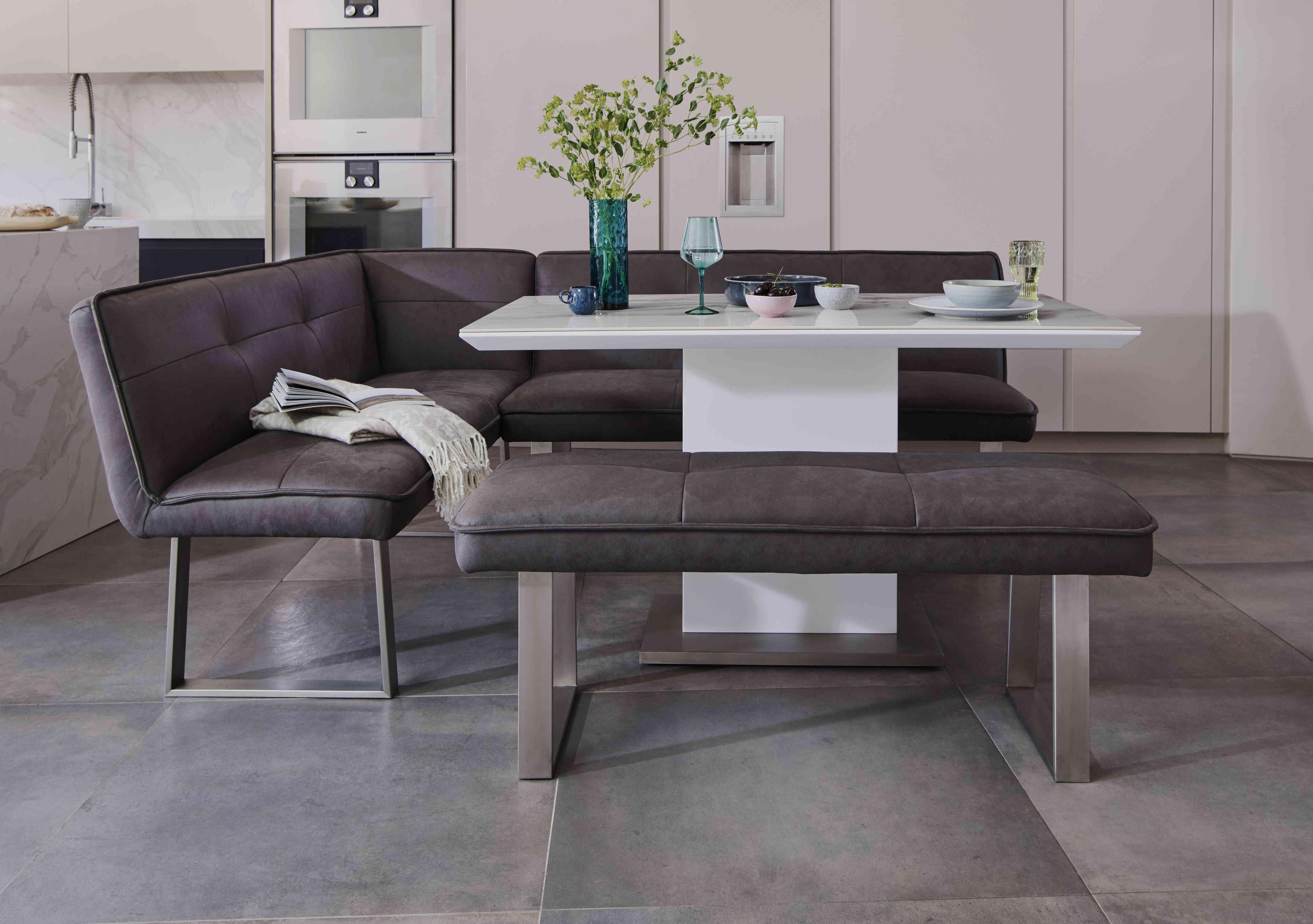 Central Park Dining Table, Left Hand Facing Corner Bench and Standard