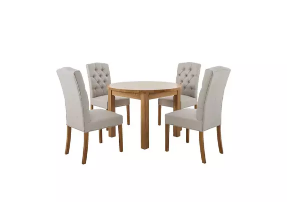 Round dining room set deals with upholstered chairs