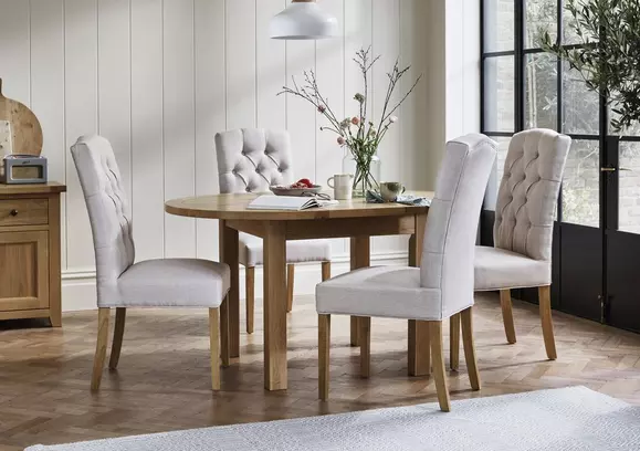 Oak and grey online dining table and chairs