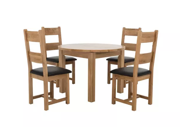 California Extending Round Dining Table And 4 Wood Ladder Back Chairs Furnitureland Furniture Village