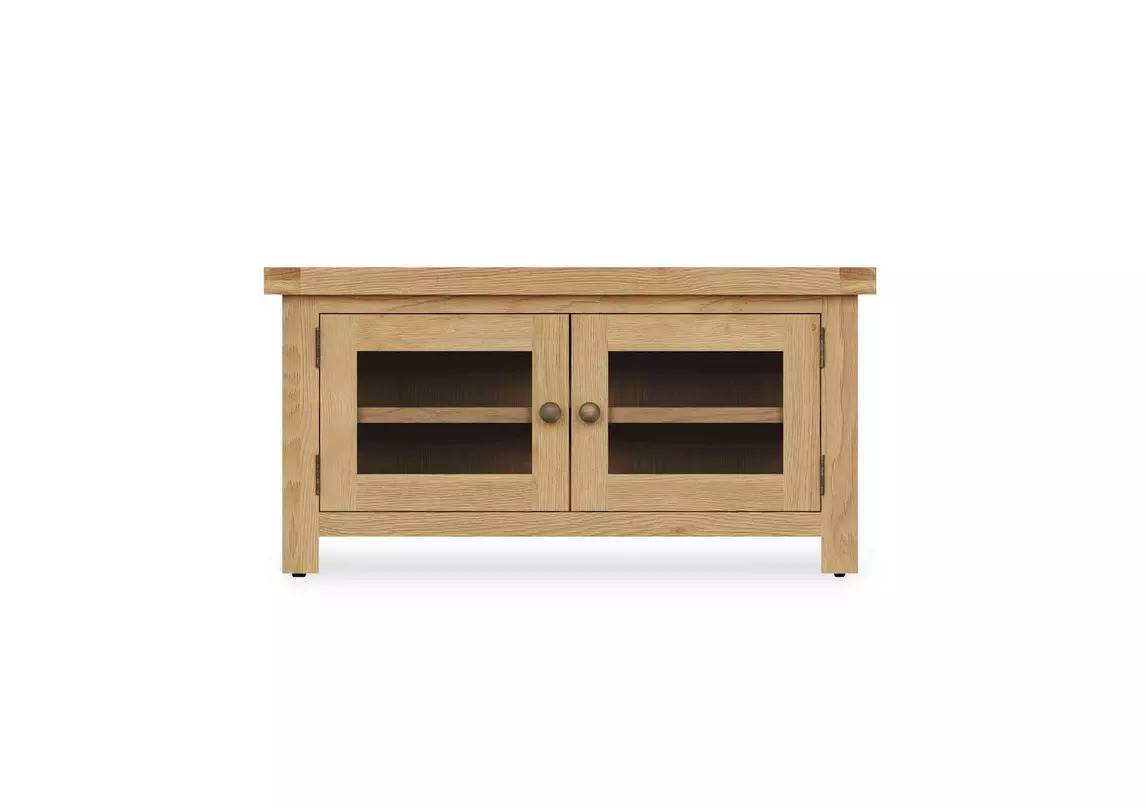 Oak tv cabinet with deals glass doors