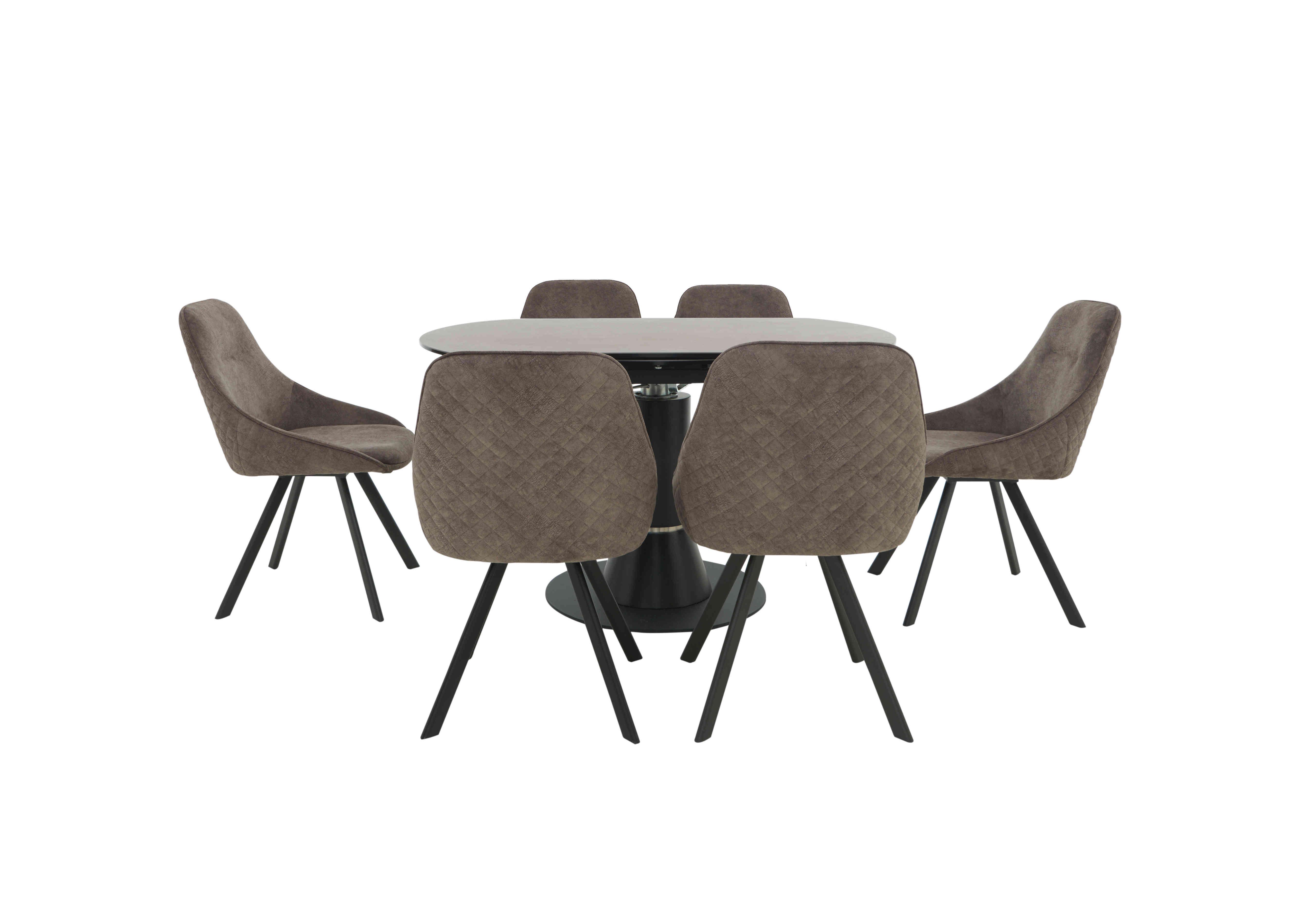 Enterprise Round Extending Dining Table and 6 Quilted Swivel Dining