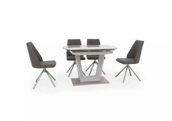 Grigio Swivel Extending Dining Table with 4 Swivel Dining Chairs