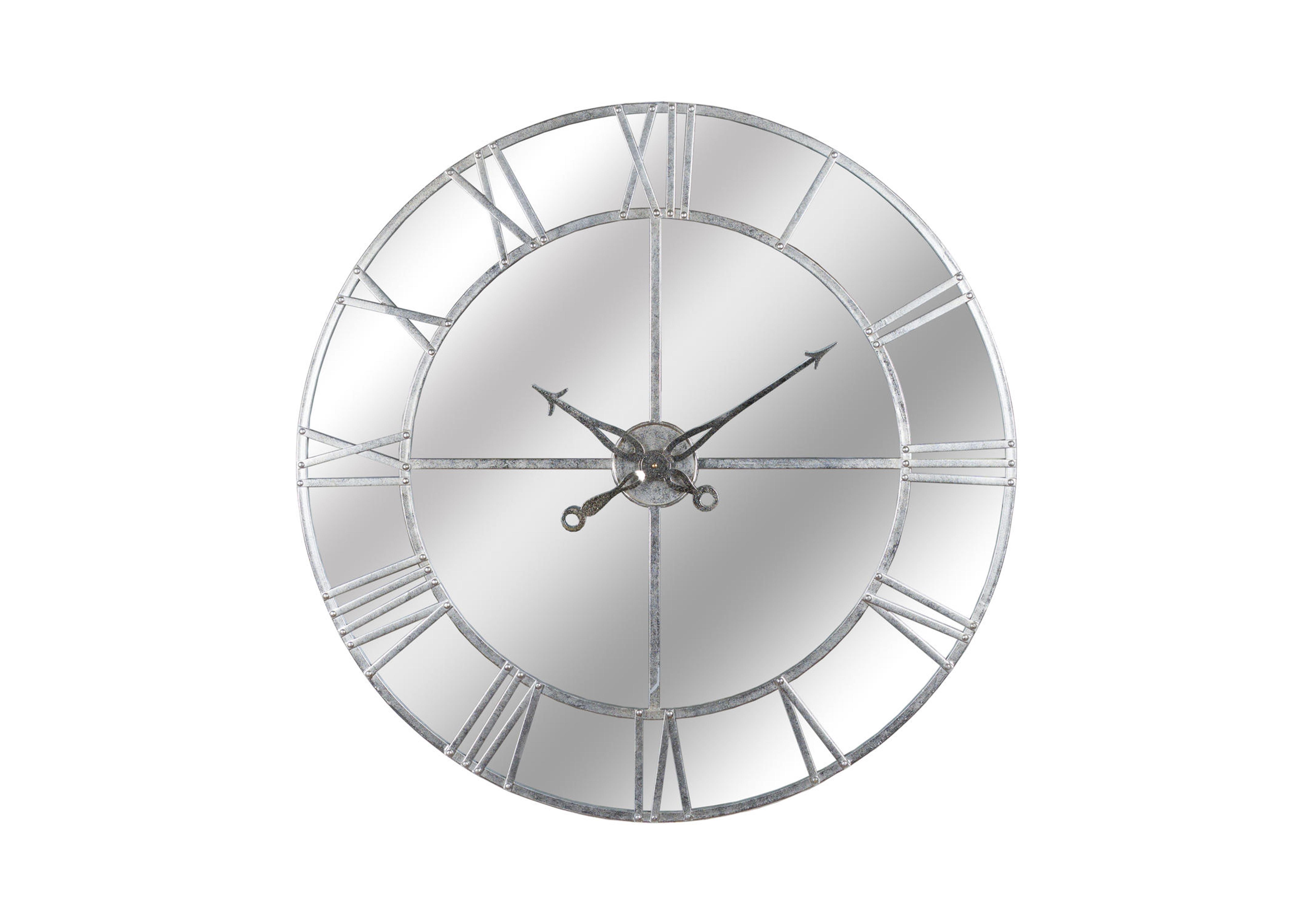 Large Silver Mirrored Wall Clock Furniture Village