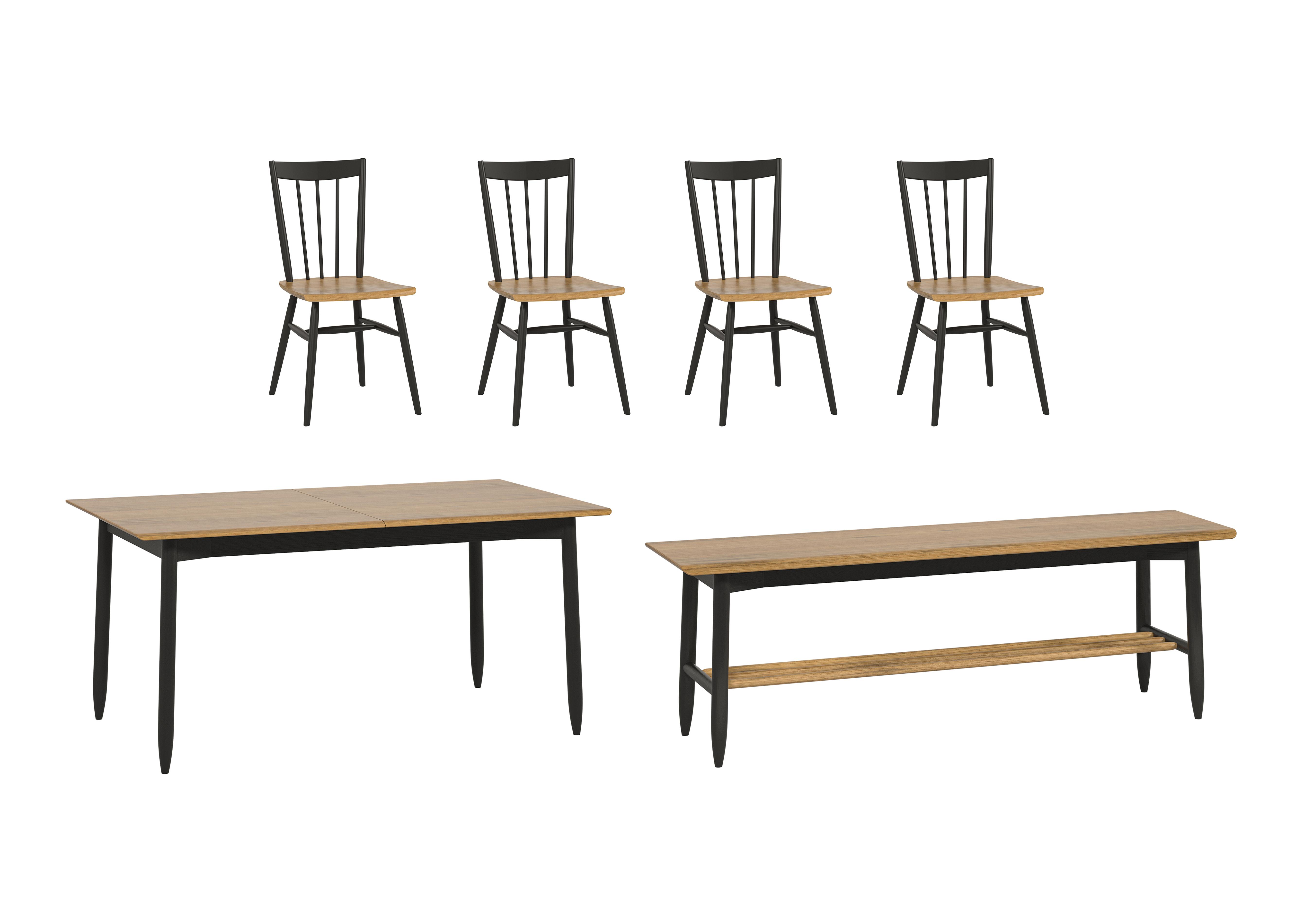 Monza Medium Extending Dining Table, 4 Dining Chairs and Dining Bench