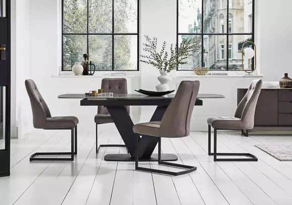 Round glass dining table and online chairs