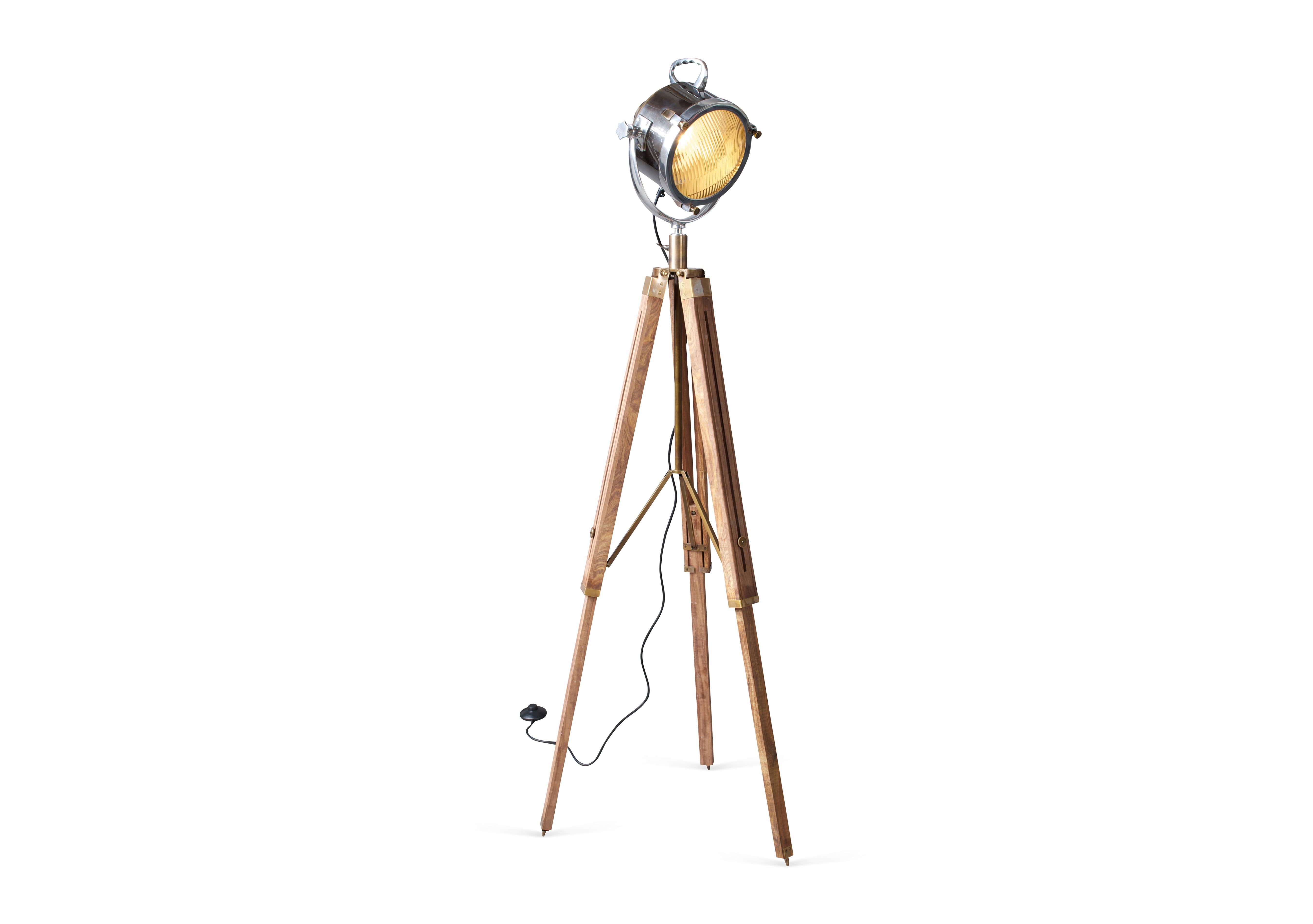 Spotlight Floor Lamp with Two Tone Natural Wood Tripod Culinary