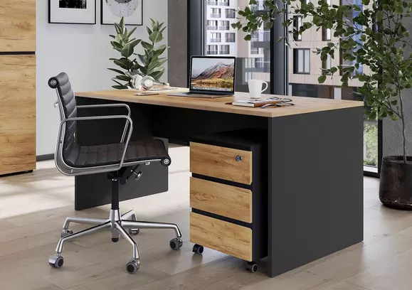 Buy Big Office Table with Pedestal Sidebar in Light Brown Color
