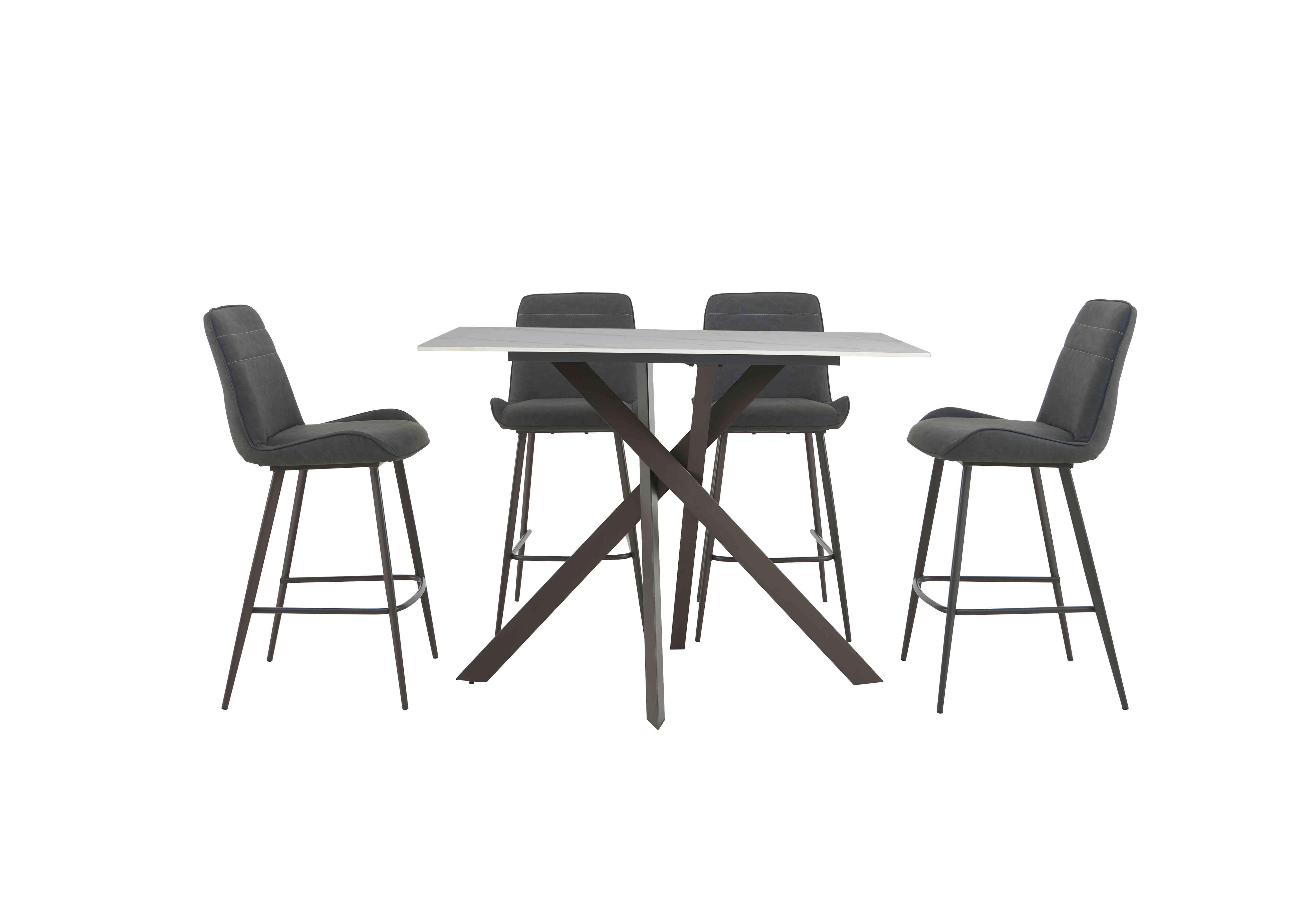 Samurai Bar Table with White Ceramic Top and 4 Dark Grey Faux Leather