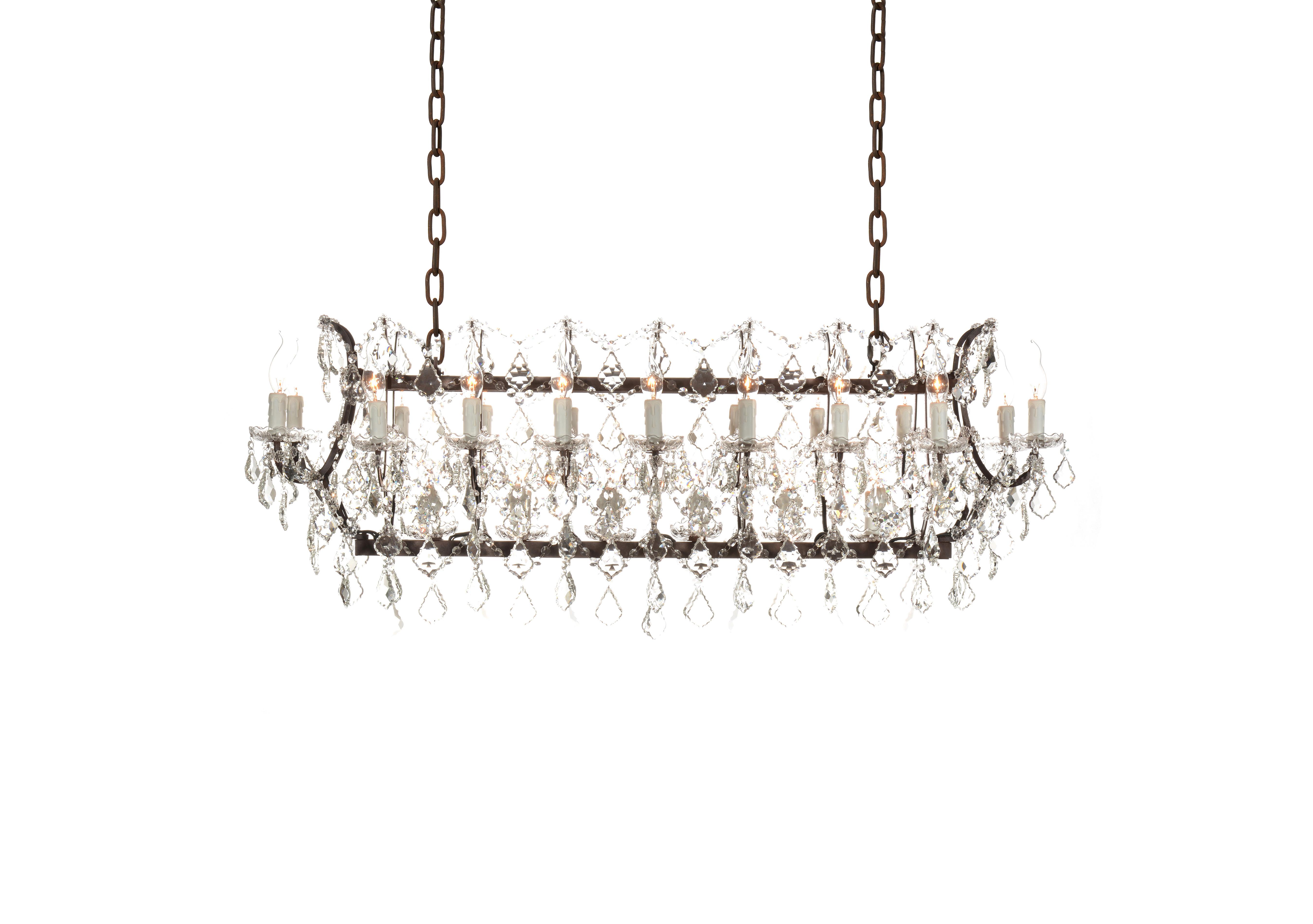 Large Rectangular Chandelier - Retro Palladium Glass Fringe Rectangular